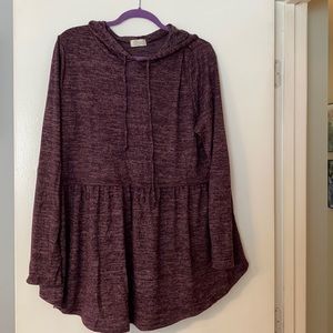 BE STAGE Purple 1X Hooded Long Sleeve Top BNWOT